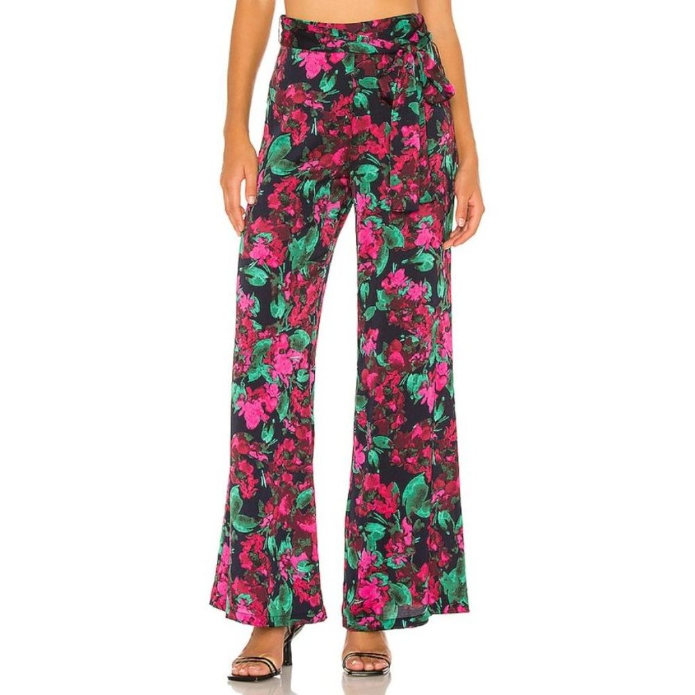 Misa Los Angeles Pink & Green Floral Wide Leg Pants